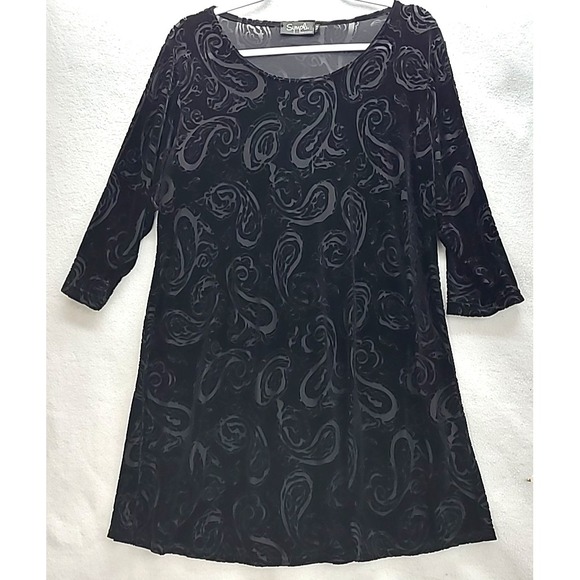 Sympli Dresses & Skirts - Sympli ¾ Sleeve Paisley Velvet Burnout Tunic Dress Whimsigoth Goth Witchy Sz 12